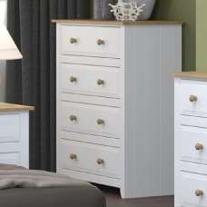 Chatfield Wooden Chest Of 4 Drawers In White And Oak - UK