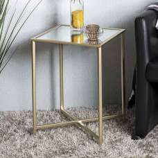Chatham Large Square Metal End Table With Glass Top In Gold - UK