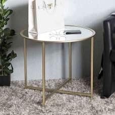 Chatham Small Round Metal End Table With Glass Top In Gold - UK