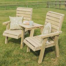 Chatham Wooden Garden Angled Love Seats In Natural - UK