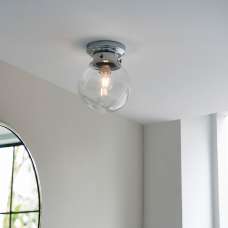 Cheswick Clear Glass Shade Bathroom Flush Light In Chrome - UK