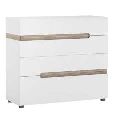 Cheya High Gloss Chest Of 4 Drawers In White And Truffle Oak - UK