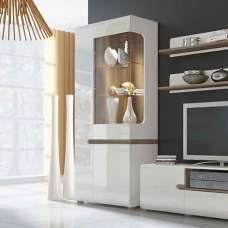 Cheya High Gloss Left Handed Display Unit In White Truffle Oak - UK