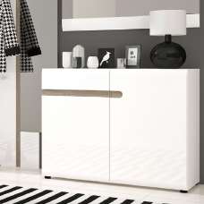 Cheya High Gloss Sideboard With 2 Doors In White Truffle Oak - UK