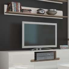 Cheya High Gloss Wall Shelf In White And Truffle Oak - UK