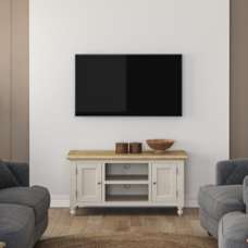 Chilton Large Wooden TV Stand with 2 Doors in Grey and Natural - UK