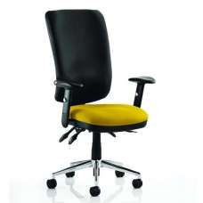 Chiro High Black Back Office Chair In Senna Yellow With Arms - UK