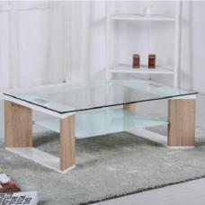 Zayd Glass Coffee Table With Natural And White High Gloss Frame - UK