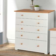 Chorley Wooden Chest Of 5 Drawers In White And Oak - UK