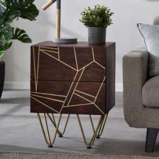 Chort Wooden Side Table In Dark Walnut With 2 Drawers - UK