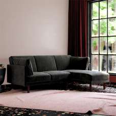 Claire Velvet Sectional Sofa Bed With Dark Wooden Legs In Black - UK