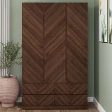 Ciana Wooden Wardrobe With 3 Doors 4 Drawers In Royal Walnut - UK