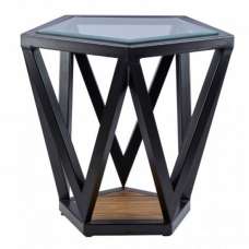 Ciao Clear Glass Top Pentagon Side Table With Black Metal Base - UK