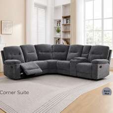Cirelan Plush Fabric Manual Recliner Corner Sofa in Storm Blue - UK
