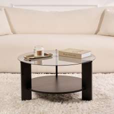Clarae Fume Tempered Glass Coffee Table with Black Wooden Base - UK