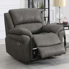 Claton Fabric Electric Recliner 1 Seater Sofa - Ultra Grey Suede - UK