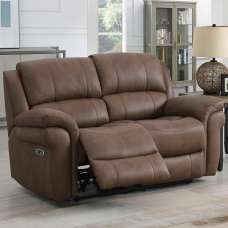 Claton Fabric Electric Recliner 2 Seater Sofa - Ultra Tan Suede - UK