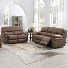 Claton Fabric Electric Recliner 3+2 Seater Sofa Set - Ultra Tan Suede - UK