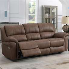 Claton Fabric Electric Recliner 3 Seater Sofa - Ultra Tan Suede - UK