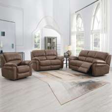 Claton Fabric Electric Recliner Sofa Suite - Ultra Tan Suede - UK
