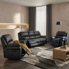 Claton Fabric Manual Recliner 3+1+1 Seater Sofa Set in Black - UK