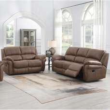 Claton Fabric Manual Recliner 3+2 Seater Sofa Set - Ultra Tan Suede - UK