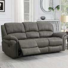 Claton Fabric Manual Recliner 3 Seater Sofa - Ultra Grey Suede - UK