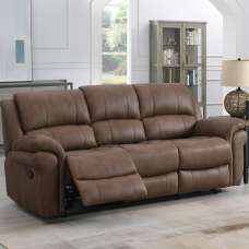 Claton Fabric Manual Recliner 3 Seater Sofa - Ultra Tan Suede - UK