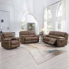 Claton Fabric Manual Recliner Sofa Suite - Ultra Tan Suede - UK
