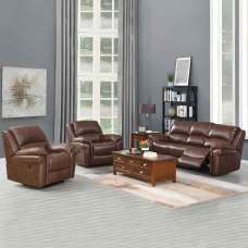 Claton Faux Leather Electric Recliner 3+1+1 Seater Sofa Set - Tan - UK