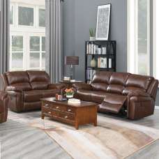 Claton Faux Leather Electric Recliner 3+2 Seater Sofa Set In Tan - UK