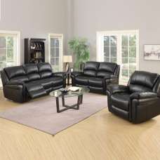 Claton Faux Leather Recliner Sofa Suite In Black - UK