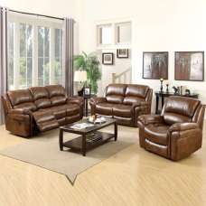 Claton Faux Leather Recliner Sofa Suite In Tan - UK