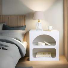 Clavero Wooden Bedside Table with 2 Shelves in White - UK