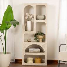 Clavero Wooden Display Unit with 5 Shelves in Travertine Marble Sandstone - UK