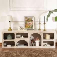 Clavero Wooden Display Unit with 7 Shelves in Travertine Marble Sandstone - UK