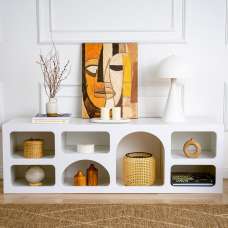 Clavero Wooden Display Unit with 7 Shelves in White - UK