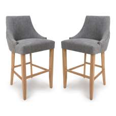 Clifton Grey Fabric Bar Chairs With Oak Legs In Pair - UK