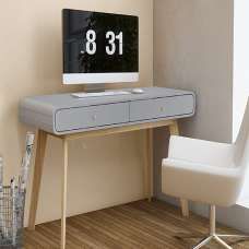 Clive Wooden Computer Desk With 2 Drawers In Grey - UK