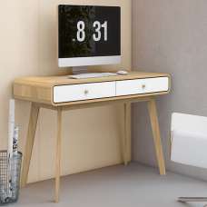 Clive Wooden Computer Desk With 2 Drawers In Oak And White - UK