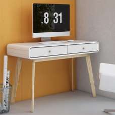 Clive Wooden Computer Desk With 2 Drawers In White - UK