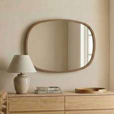 Cloudy Large Glass Wall Mirror with Walnut Solid Wood - UK