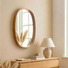 Cloudy Small Glass Wall Mirror with Solid Oak Wood Frame - UK