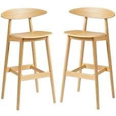 Clynnog Natural Oak Wooden Bar Stools In Pair - UK