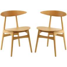 Clynnog Natural Oak Wooden Side Dining Chairs In Pair - UK