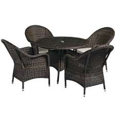 Coachella Glass Top Garden Dining Table With 4 Brown Rattan Chairs - UK