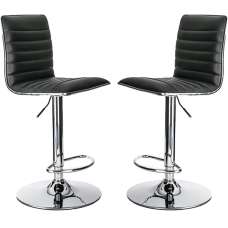 Coble Black Faux Leather Bar Stools With Chrome Base In Pair - UK
