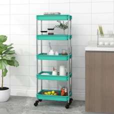 Cobleskill ABS Plastic 5 Tier Kitchen Trolley In Turquoise - UK