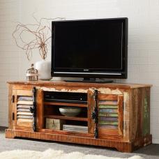Coburg Wooden TV Stand In Reclaimed Wood With 2 Doors - UK