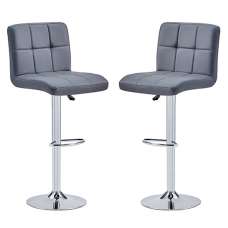 Coco Grey Faux Leather Bar Stools With Chrome Base In Pair - UK